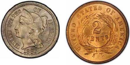 Two Cent and Three Cent Pieces